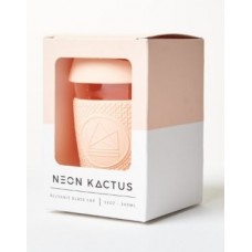 Neon Kactus stikla kafijas krūze ar videi draudzīgu silikona vāciņu un apvalku, Peach, 340ml
